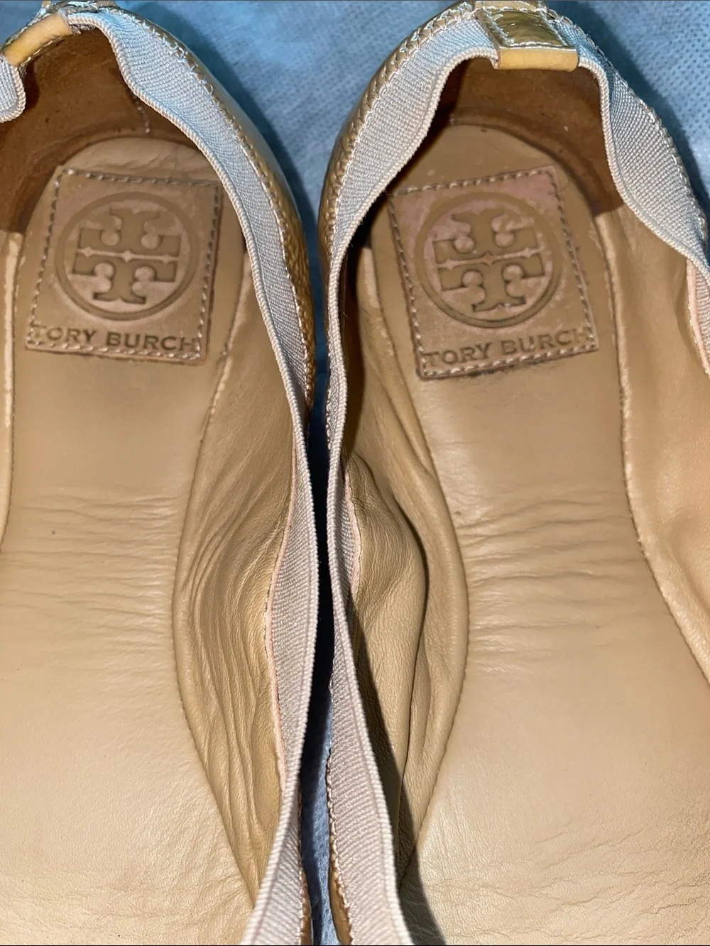 Tory Burch Caramel Patent Logo Ballet Flats